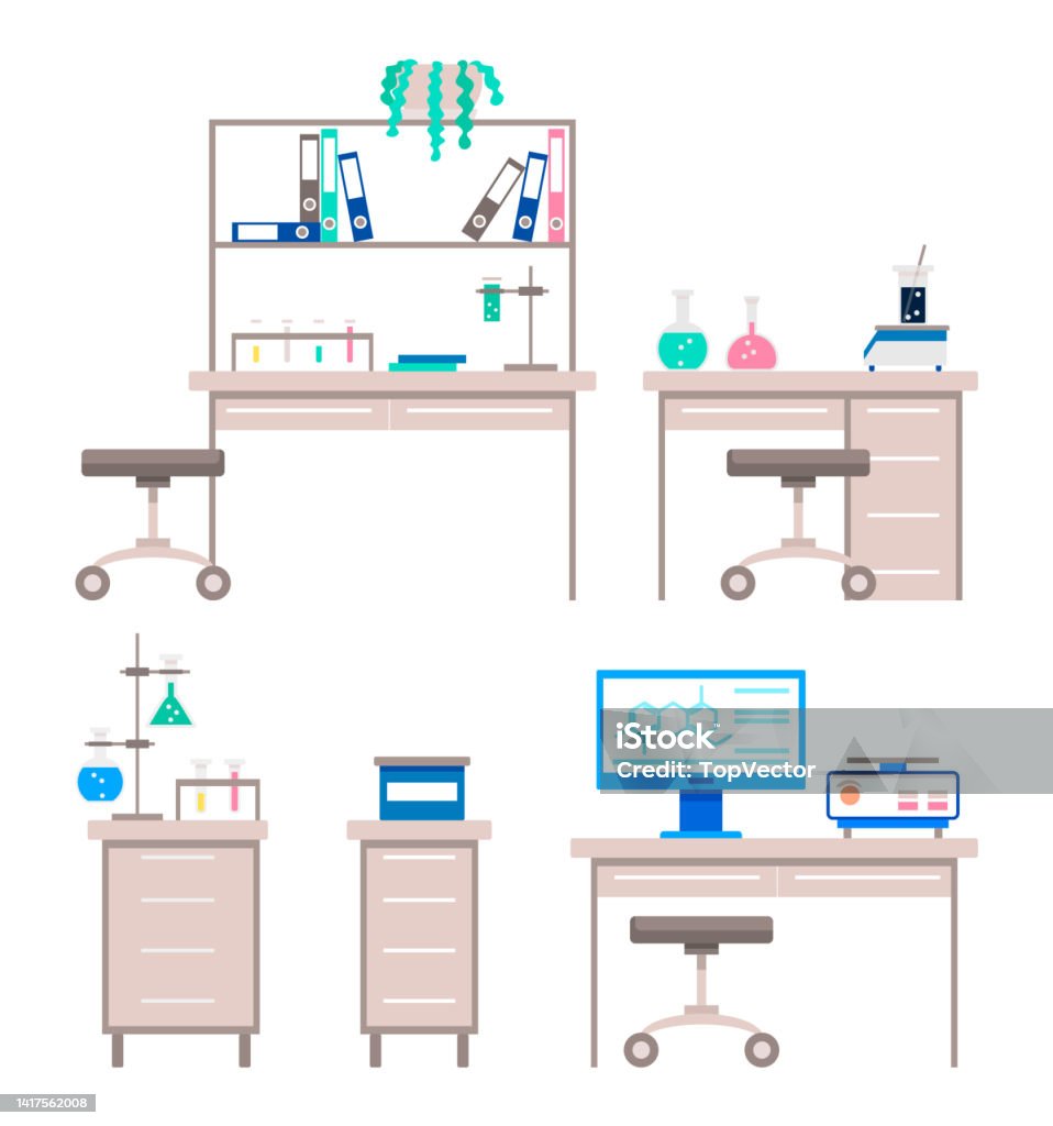 Laboratory With Devices For Experiments Set Vector Stock Illustration ...