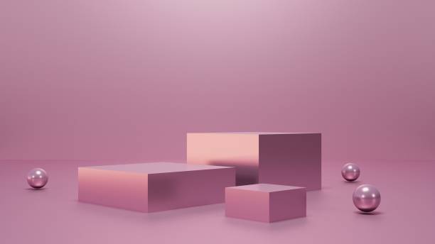 istock minimal pink rose podium display, empty pedestal for product displacement, 3D Rendering 1417564784