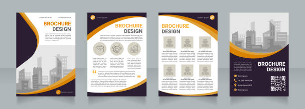 Architectural bureau blank brochure design Architectural bureau blank brochure design. Employee photos. Template set with copy space for text. Premade corporate reports collection. Editable 4 paper pages. Myriad Pro, Heebo fonts used newsletter template stock illustrations