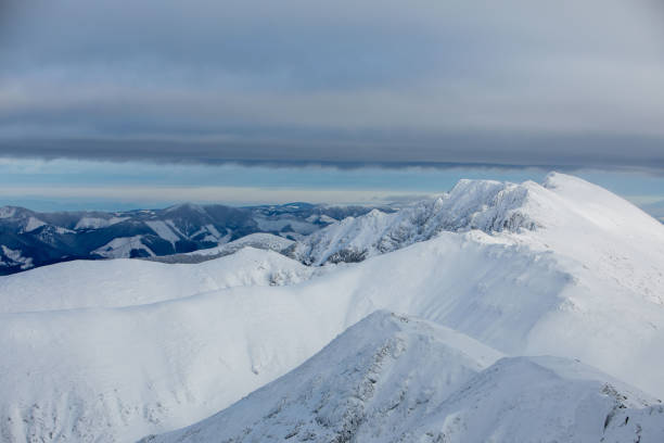 landscape panoramic view of snowed winter tatra mountains in Slovakia
