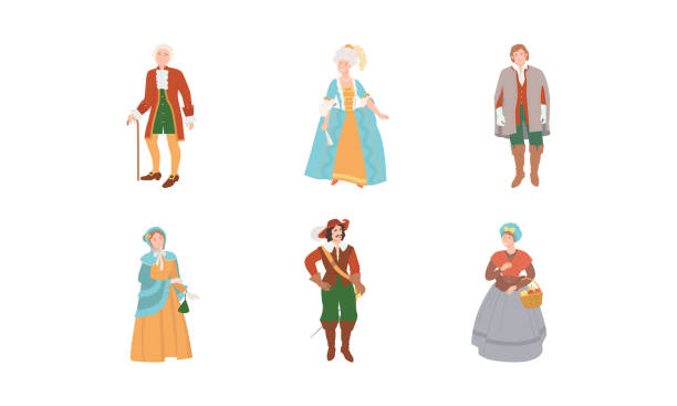 ludzie ubrani w starożytne ubrania z 18 wieku zestaw ilustracji wektorowej - musketeer nobility men renaissance stock illustrations