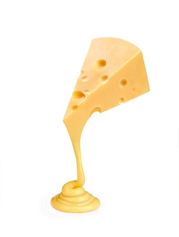 two pieces of melted cheese on a white background