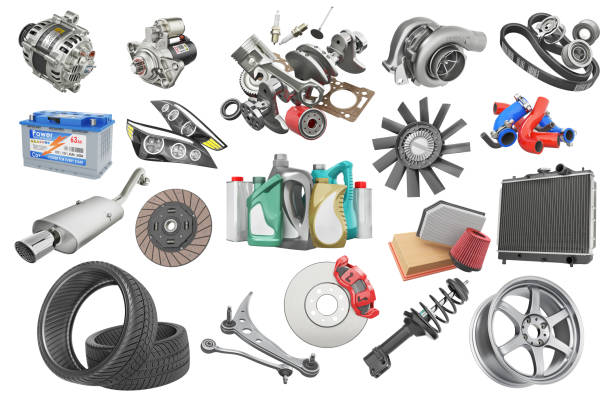 istock Set of auto parts isolation on a white background. 3d illustration 1417569273