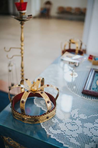 istock Vertical shot of a crown on a table used for a wedding ceremony 1417571037