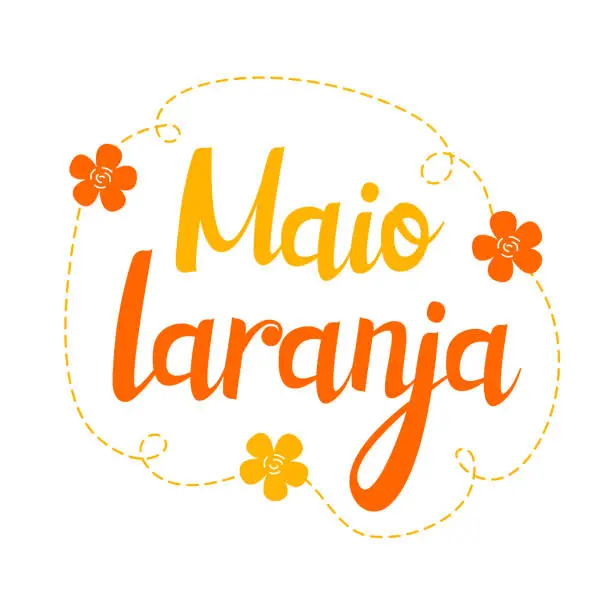 Vector illustration of Lettering of Maio laranja campaign against violence research of children. Written in portuguese.