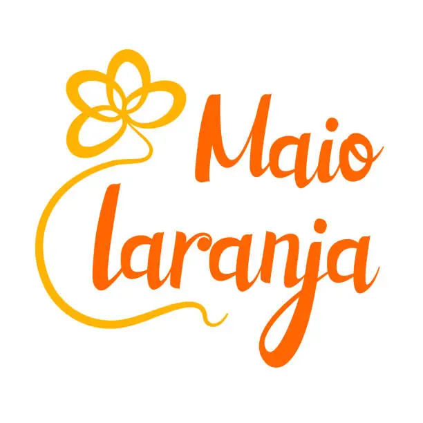 Vector illustration of Lettering of Maio laranja campaign against violence research of children. Written in portuguese.