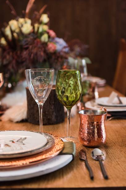 istock Vertical shot of a table setting in a Thanksgiving style 1417573371
