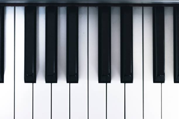 istock Top view of black and white piano keys 1417573886