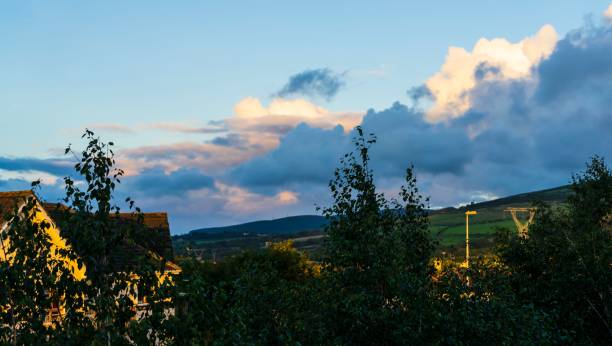 Colourful sunset seen over Kiltipper Gate - part of Tallaght, Dublin, Ireland