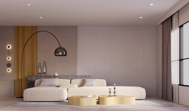 istock 3d rendering,3d illustration, Interior Scene and  Mockup,living room interior design,wall mockup. 1417579507