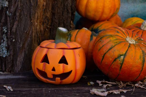 istock Jack-o'-lantern with pumpkins, halloween decoration 1417579823