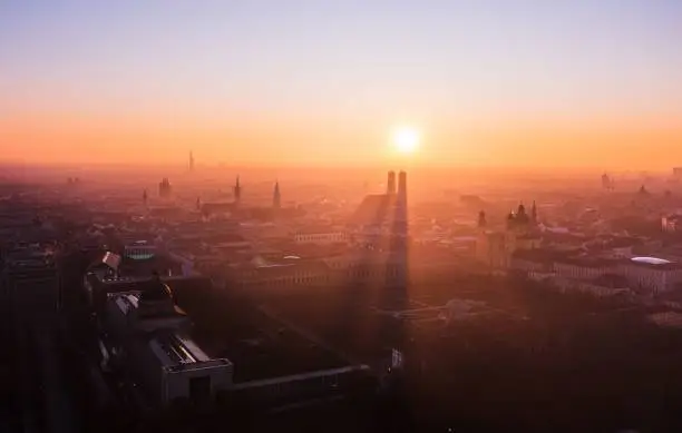 Photo of Munich from above during sunset