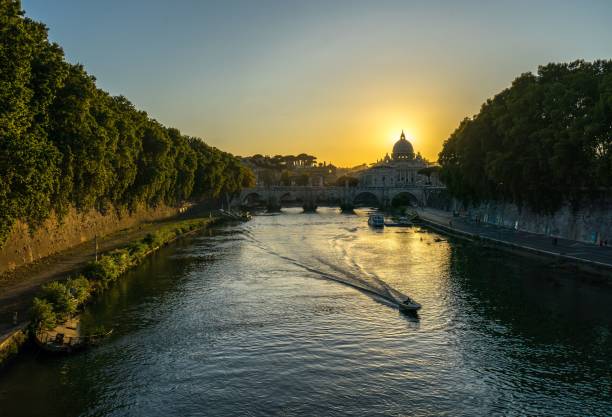 istock Boat in front of rome panorama sunset 1417580457