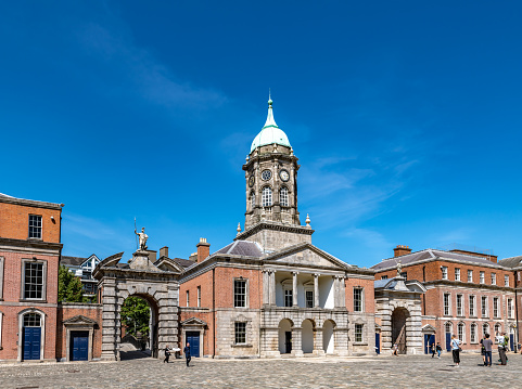 Dublin, Ireland - June 23, 2019: Courtyard Trinity College. Trinity college campus.