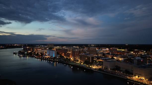 Downtown Wilmington from the water Downtown Wilmington from the water at night wilmington north carolina stock pictures, royalty-free photos & images