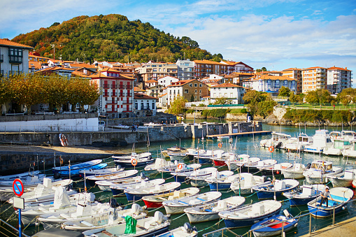 Boats in port of a fishing village Mundaka, Basque Country, Spain
