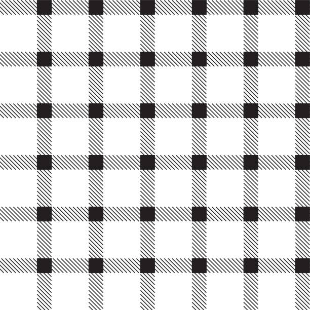 istock Black White Cute Line Stripe Striped Checkered Scott Plaid Tartan Gingham Cartoon Vector Seamless Pattern Print Background 1417586521