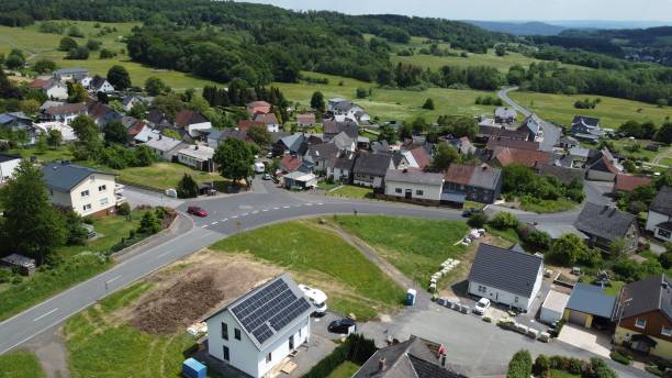 istock Aerial view of modern buildings surrounded by trees 1417587841