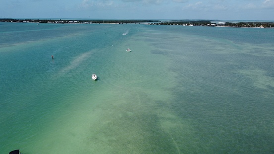 Aerial shot of the Islamorada Sand Bar in the Florida Keys, shot with DJI drone in February