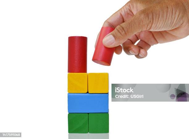 Building Blocks Stock Photo - Download Image Now - Cylinder, Wood - Material, Red