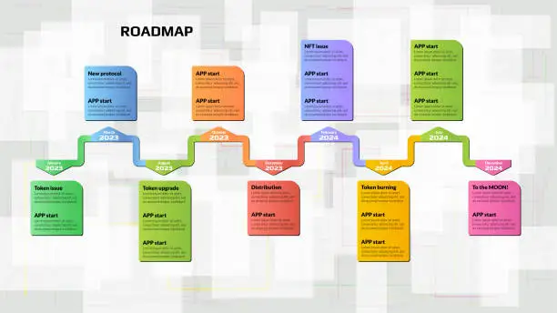 Vector illustration of Roadmap with colorful copy space on light background with rectangles. Horizontal infographic timeline template for business presentation. Vector.