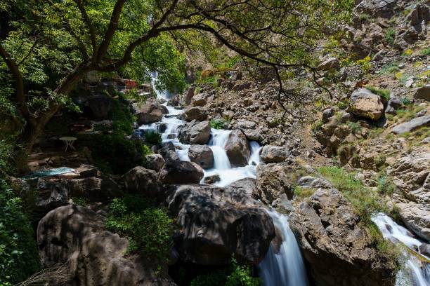 Small waterfall in the Atlas Mountains in Imlil, Morocco