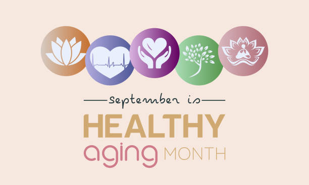 Vector illustration design concept of healthy aging month observed on every september. Vector illustration design concept of healthy aging month observed on every september. fitness and wellness stock illustrations