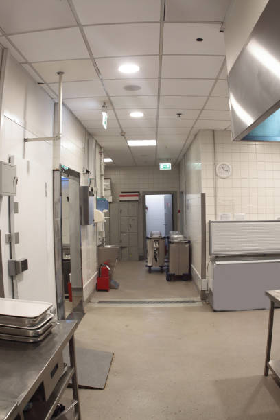istock restaurant kitchen interior with a pile of trays on foreground 1417601814