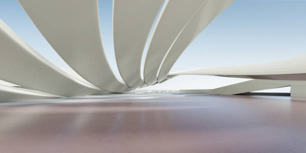 istock 3d render of abstract futuristic architecture with concrete floor. 1417601855