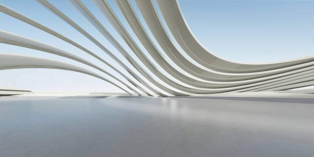 istock 3d render of abstract futuristic architecture with concrete floor. 1417601856