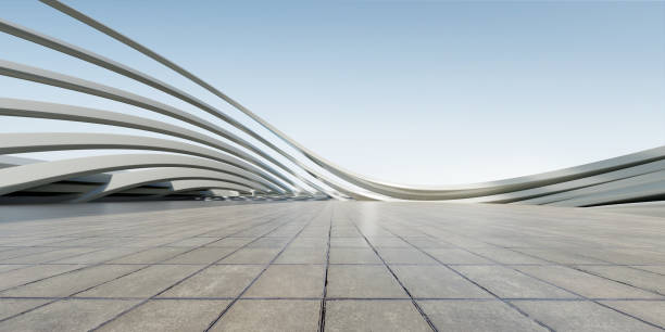 istock 3d render of abstract futuristic architecture with concrete floor. 1417601857