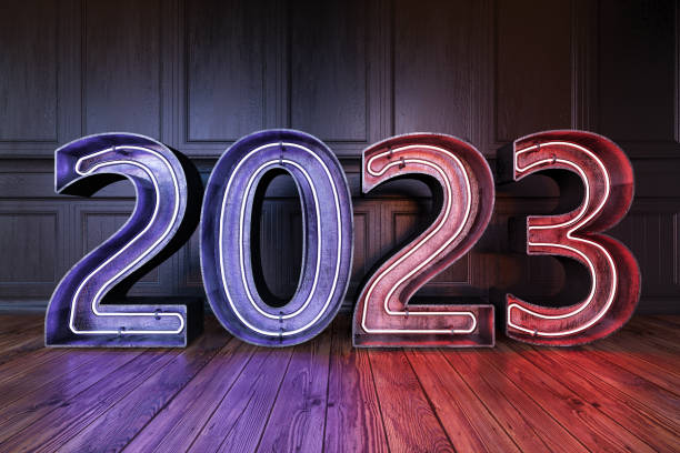 istock 2023 Neon Sign Against Black Wall 1417605247