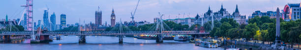 London panoramic view along River Thames Embankment to Big Ben