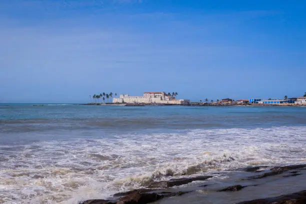 Photo of Far View to the Cape Coast Slave Castle from the  Atlantic Ocean Coastline in Ghana