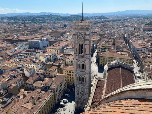 Above the streets of Florence Italy Seeing the city of Florence from the balcony of Brunelleschi Dome on a summer day. filippo brunelleschi stock pictures, royalty-free photos & images