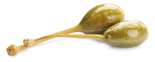 istock Two delicious pickled capers on white background 1417616154