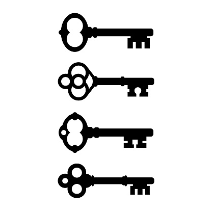 Old ornate key vector icons set isolated on white background