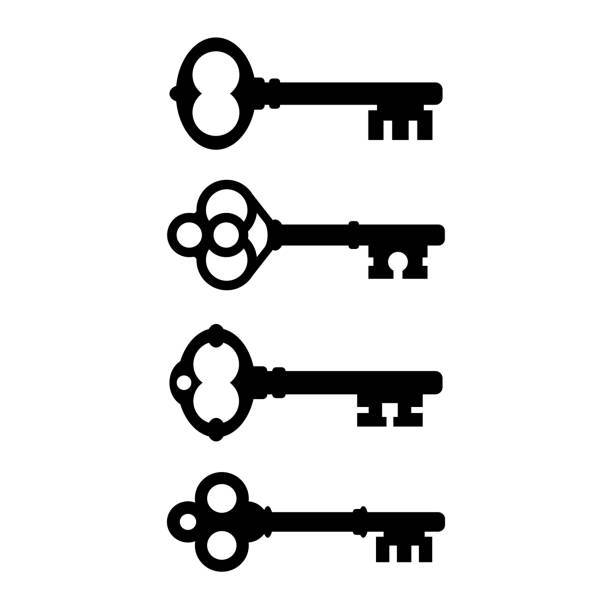 Ornate skeleton key vector icon Old ornate key vector icons set isolated on white background key stock illustrations