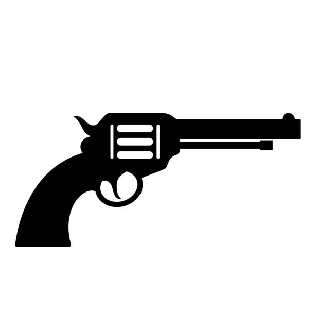 ilustrações, clipart, desenhos animados e ícones de ícone de silhueta de arma de revólver vintage - gun handgun silhouette outline