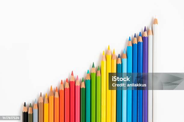 Colored Pencils In A Row On White Background Stock Photo - Download Image Now - Colored Pencil, Pencil, Backgrounds