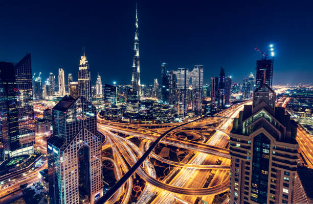 istock Burj Khalifa in Dubai downtown skyscrapers highrise architecture at night 1417622059