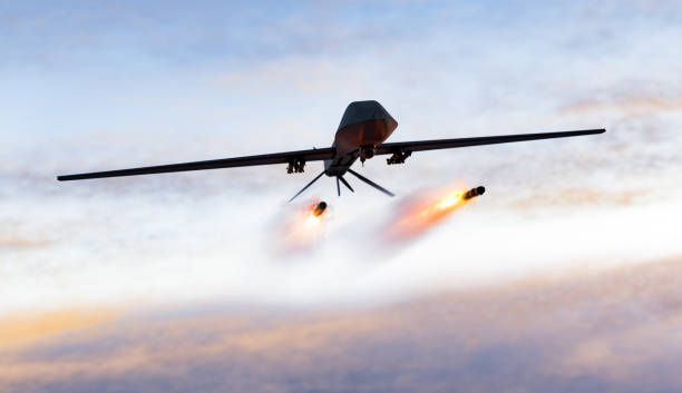 istock Military combat drone UAV launching missiles 1417622982
