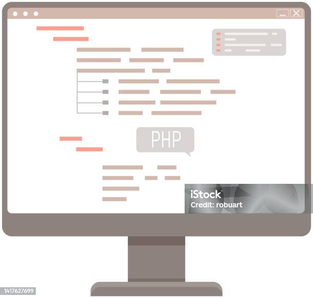 Workplace Of Office Worker Programmer With Code Screen Desktop With ...