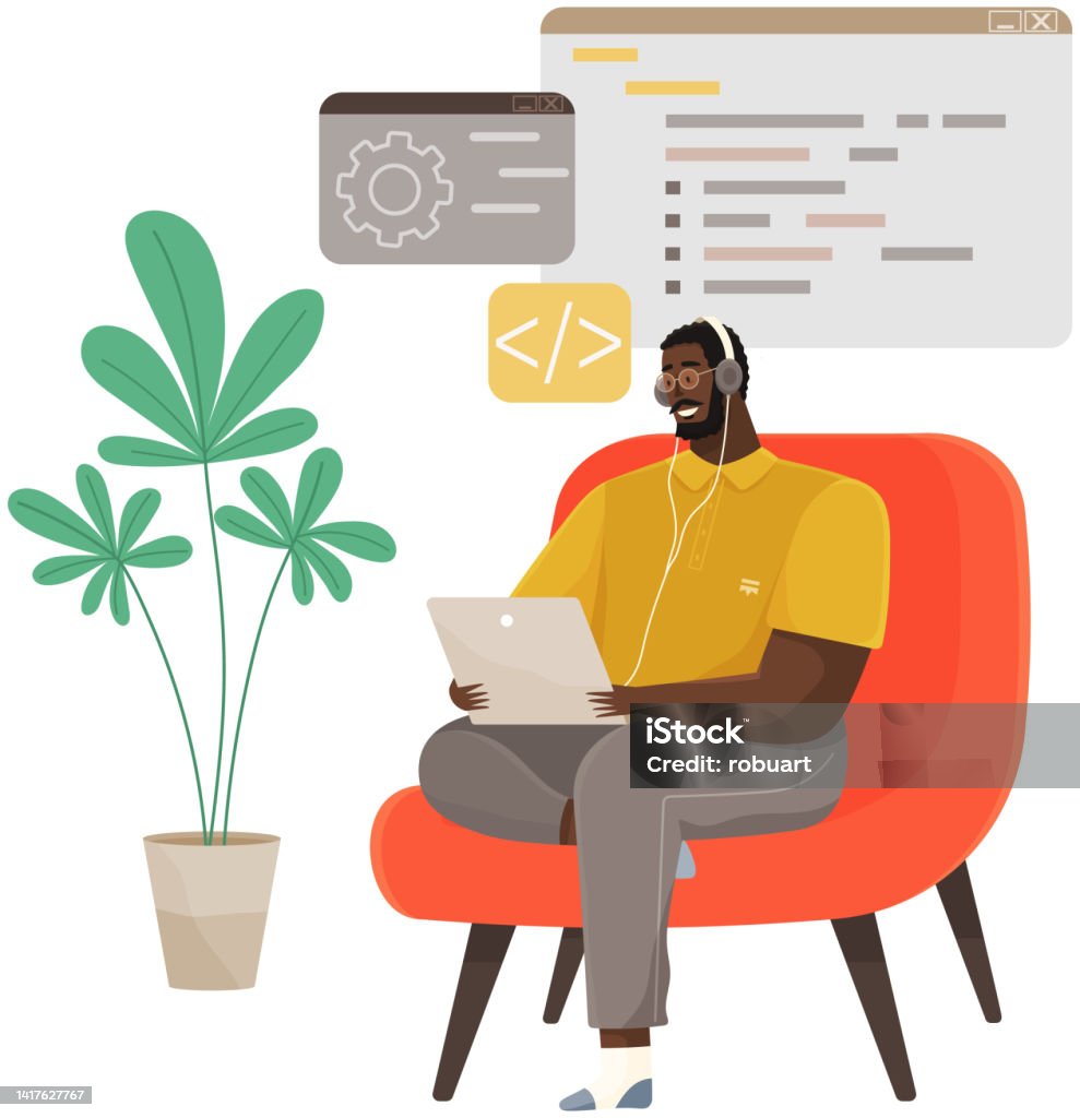 Programmer Working On Web Development On Computer Concept Of Script ...