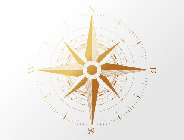 векторный компас роза ветров изображение логотипа. золотистый цвет на светло-белом сером градиентном фоне. день колумба или элемент дизайн - compass stock illustrations