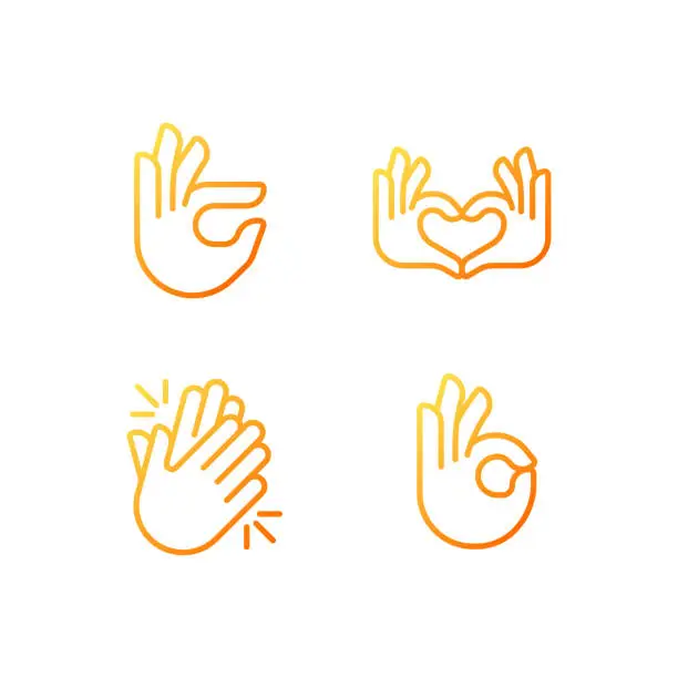 Vector illustration of Body language signals pixel perfect gradient linear vector icons set