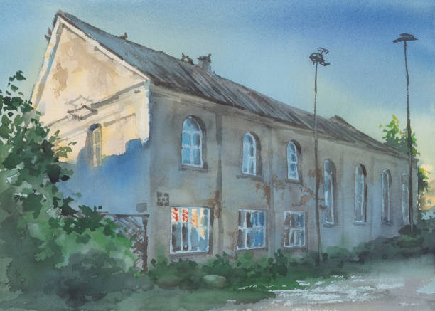 istock Old Jewish synagogue in Zagare, Lithuania watercolor landscape 1417634130