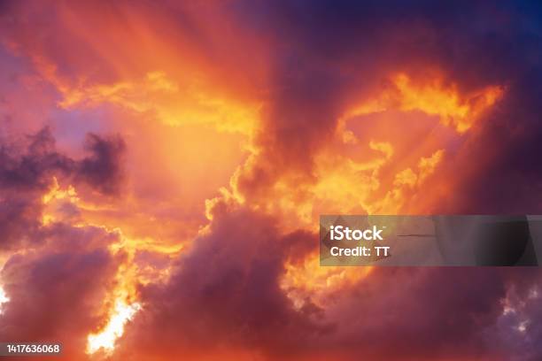 Colorful Cloudscape View In Sunset Stock Photo - Download Image Now - Awe, Scenics - Nature, Landscape - Scenery