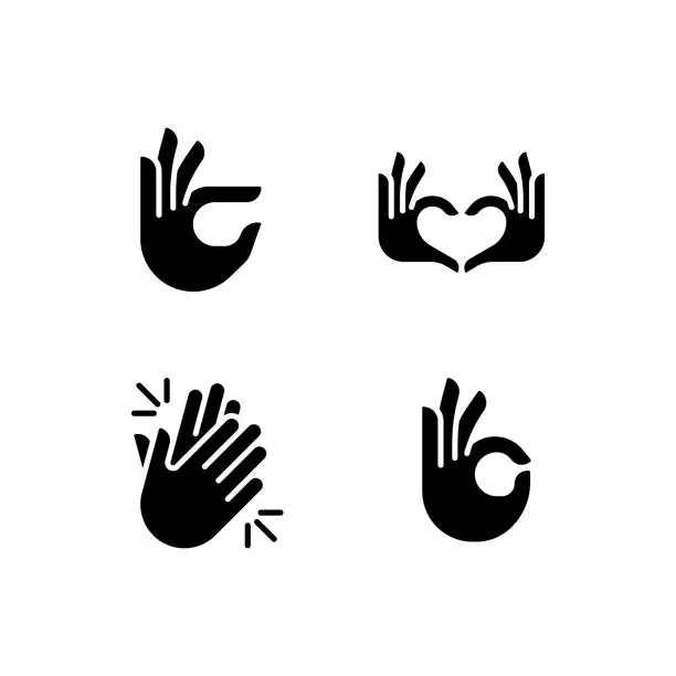 Vector illustration of Body language signals black glyph icons set on white space