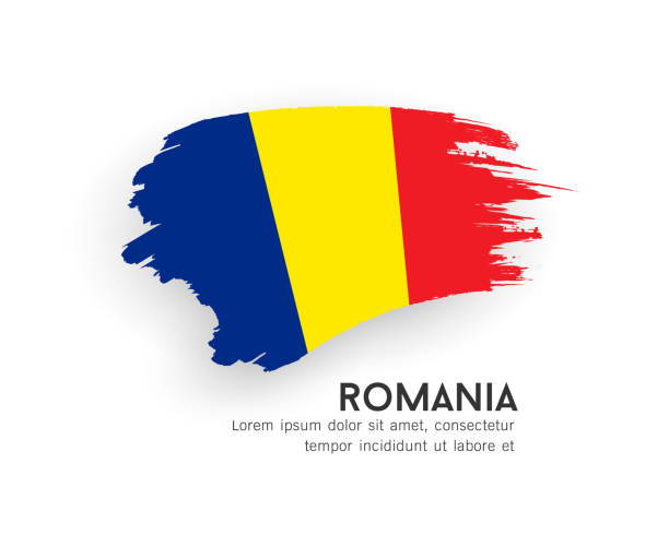 ilustrações de stock, clip art, desenhos animados e ícones de flag of romania, brush stroke design isolated on white background - romania flag romanian flag colors
